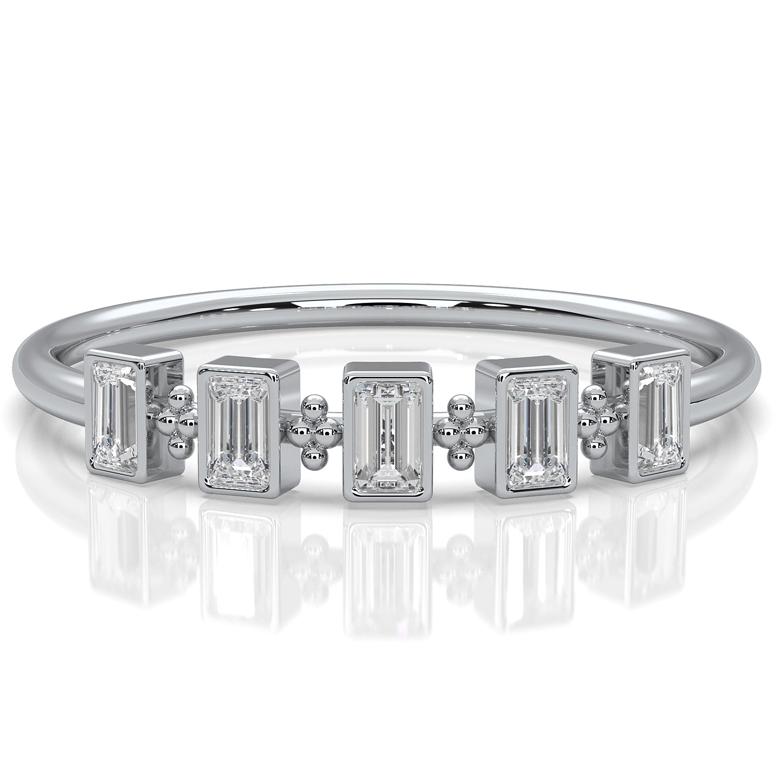 Slim 5 Stone Baguette Lab Diamond Bezel Set Minimalist Fashion Ring 0.19ctw.